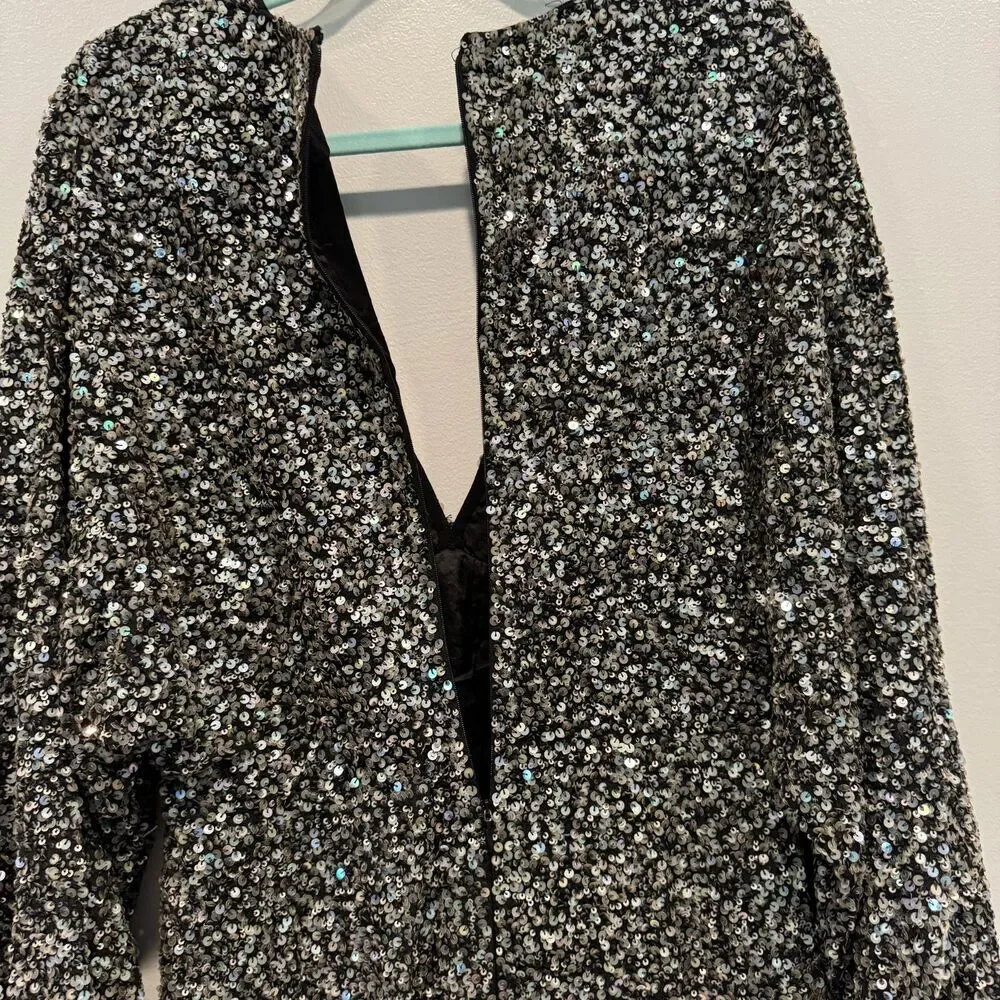 NWOT Retrofete Dress Full Sequin Summer Party Black Long Sleeve Women sz Large - Picture 10 of 12